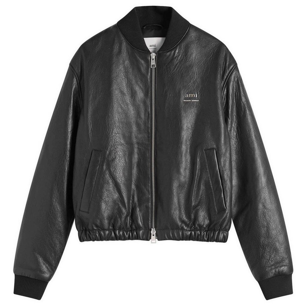 AMI Paris Men's Padded Leather Bomber jacket Black